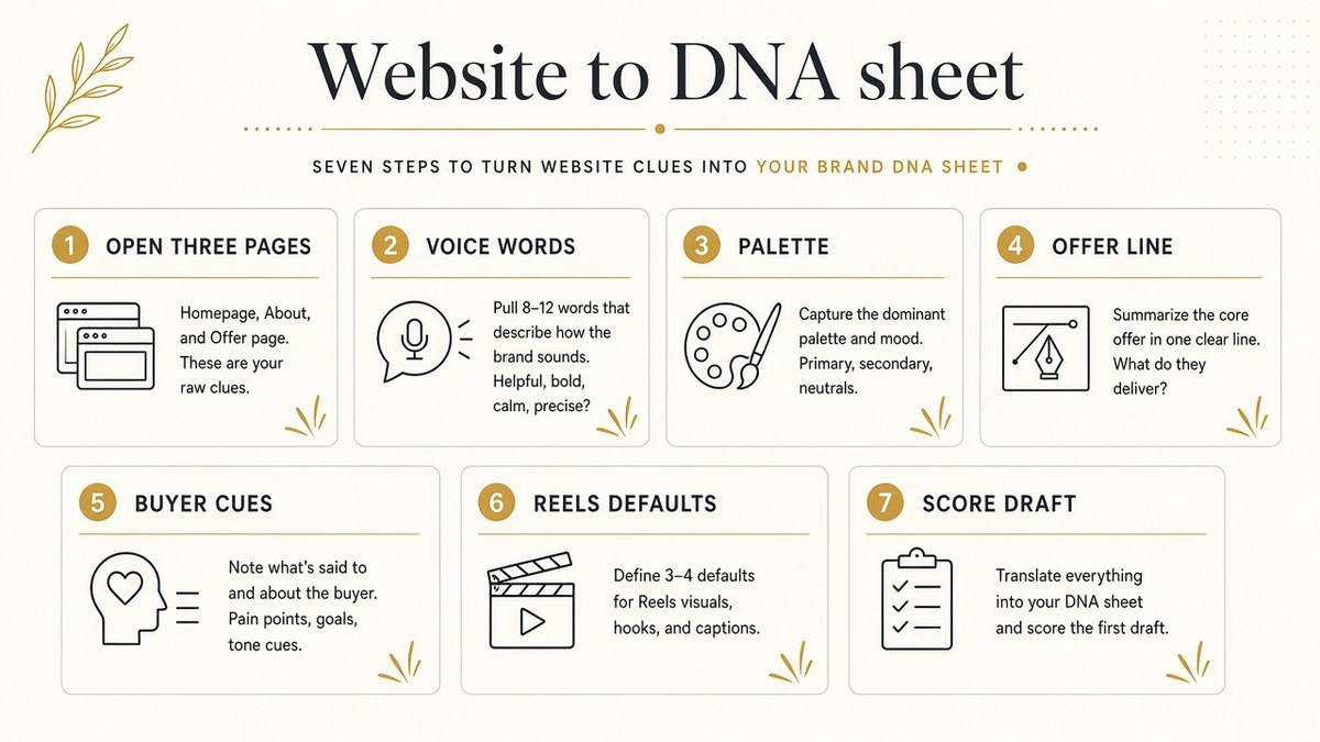 Seven-step Website to DNA sheet checklist cards