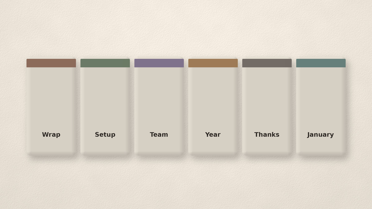 Six Christmas brand Reels formats: wrap, setup, team, year, thanks, January
