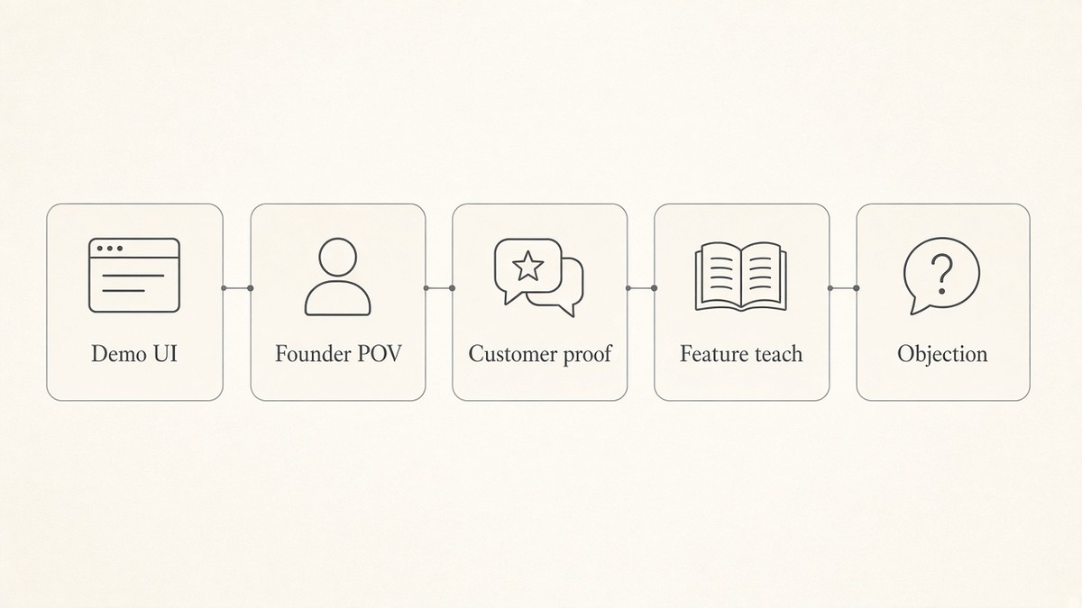 Five SaaS Reel formats in a row: Demo UI, Founder POV, Customer proof, Feature teach, Objection