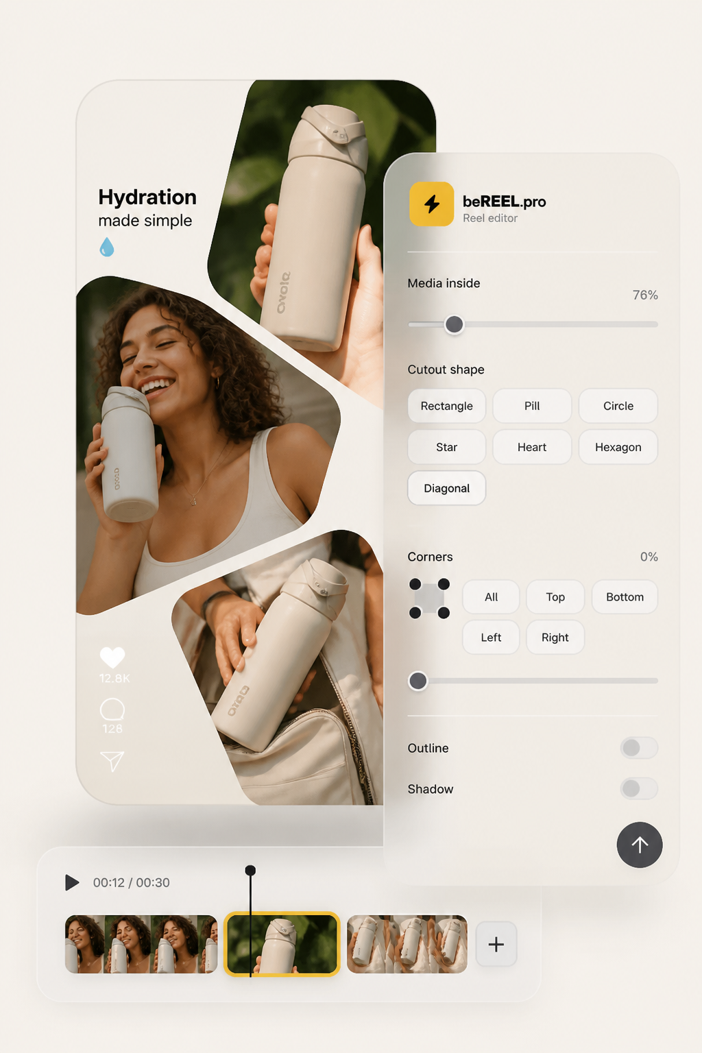 Video and photo masking with custom shapes in the beREEL editor