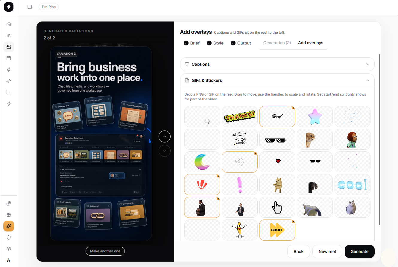 beREEL AI Reels generator with Brand DNA and objective picker