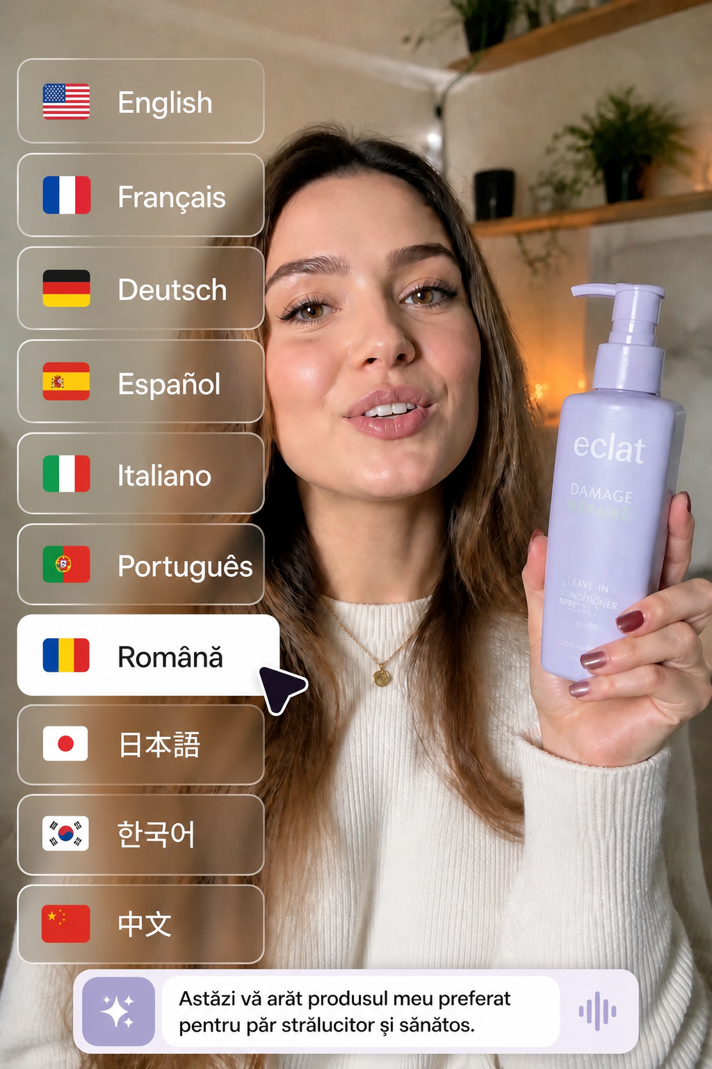 Pick a language and dub your UGC Reel in beREEL